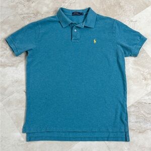 Polo Ralph Lauren Men's Teal Blue and Yellow Polo Shirt L Pony Logo